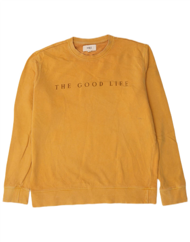Marks & Spencer Mens Graphic Sweatshirt Jumper Large Yellow Cotton