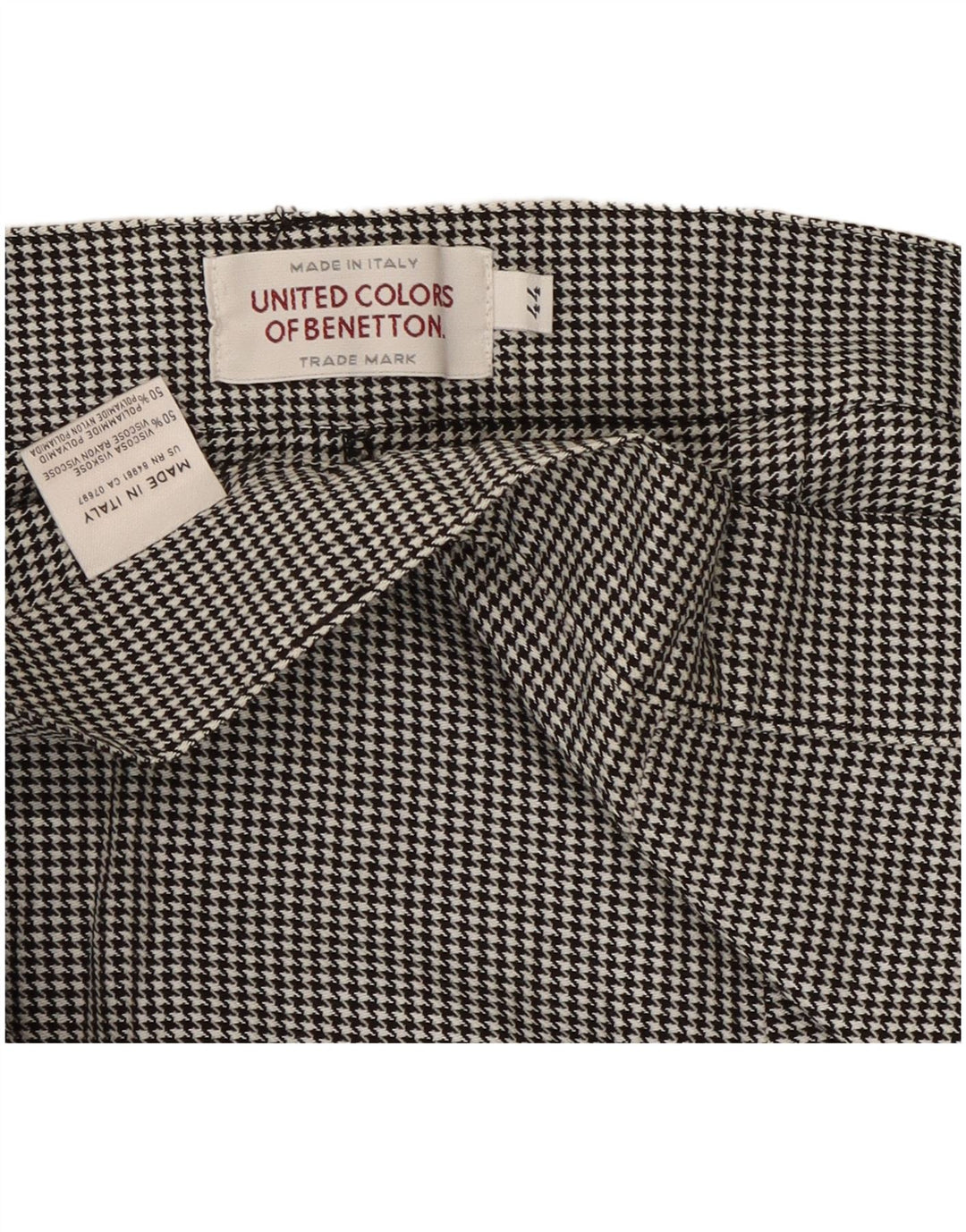 Benetton Womens Casual Trousers IT 44 Medium W28 L30 Black Houndstooth