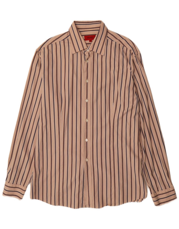 Hugo Boss Mens Shirt 2XL Beige Striped Cotton