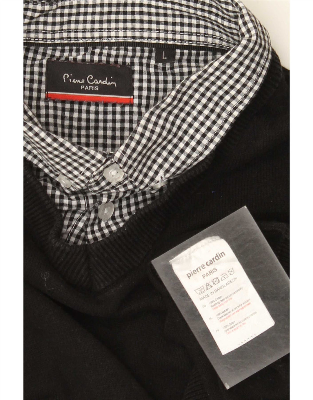 Pierre Cardin Mens V-Neck Jumper Sweater Large Black Cotton