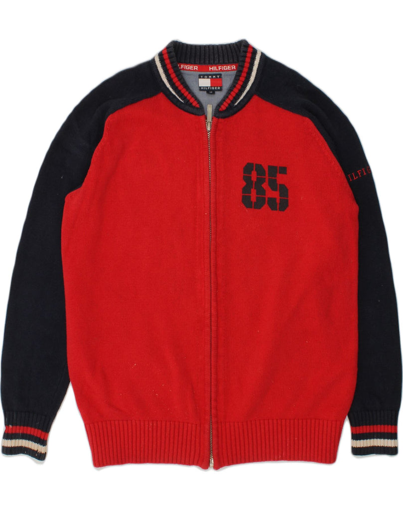 TOMMY HILFIGER Boys Cardigan Sweater 9-10 Years Red Colourblock | Vintage Tommy Hilfiger | Thrift | Second-Hand Tommy Hilfiger | Used Clothing | Messina Hembry 