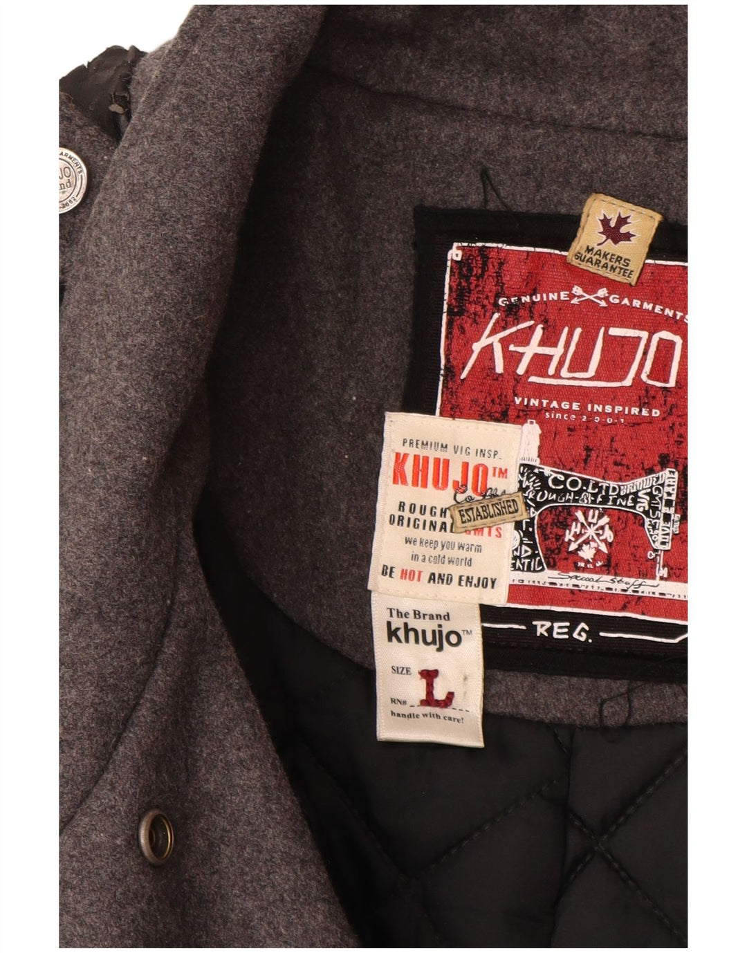 KHUJO Womens Military Overcoat UK 16 Large Grey Wool