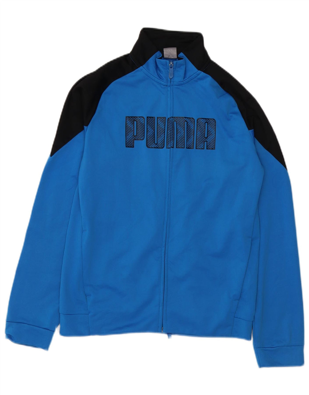 PUMA Boys Graphic Tracksuit Top Jacket 13-14 Years Blue Colourblock