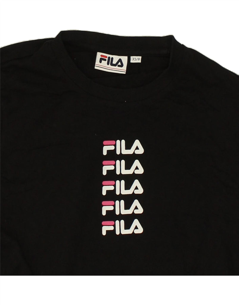 FILA Womens Graphic Crop Top UK 8 Small Black Cotton Vintage Fila and Second-Hand Fila from Messina Hembry 