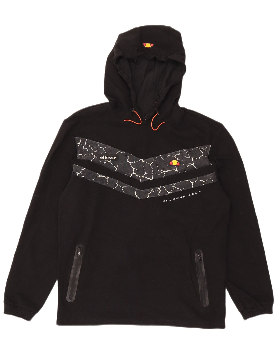 Ellesse Mens Hoodie Jumper Large Black Geometric Cotton