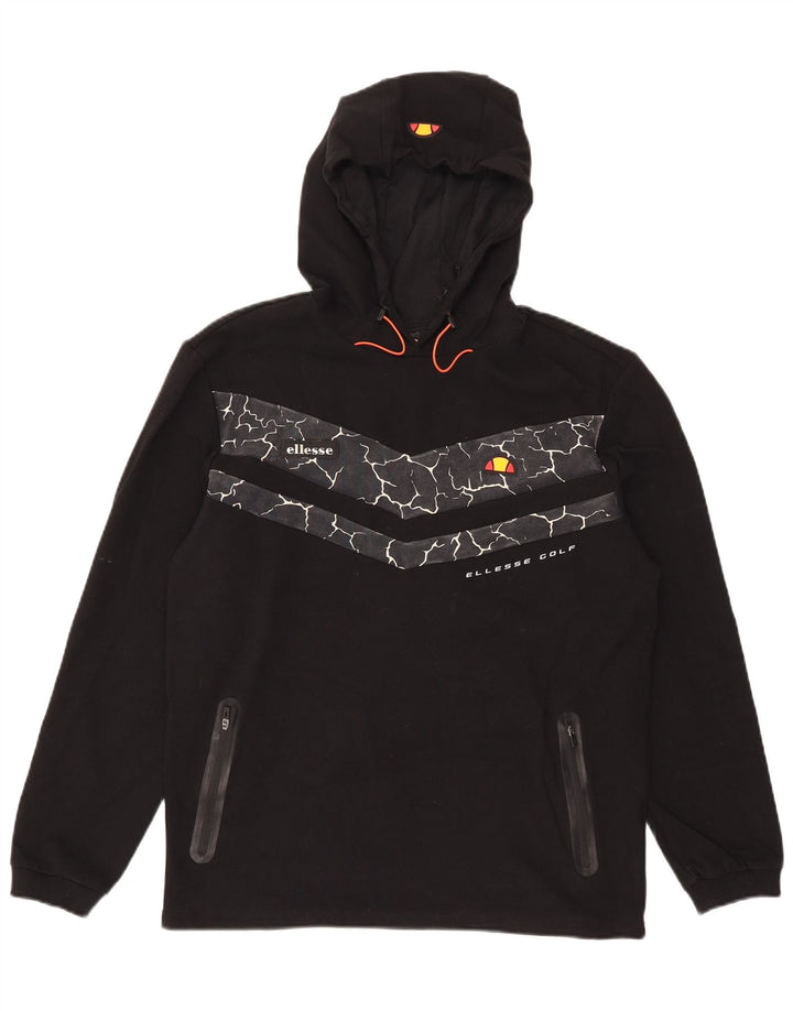 Ellesse Mens Hoodie Jumper Large Black Geometric Cotton
