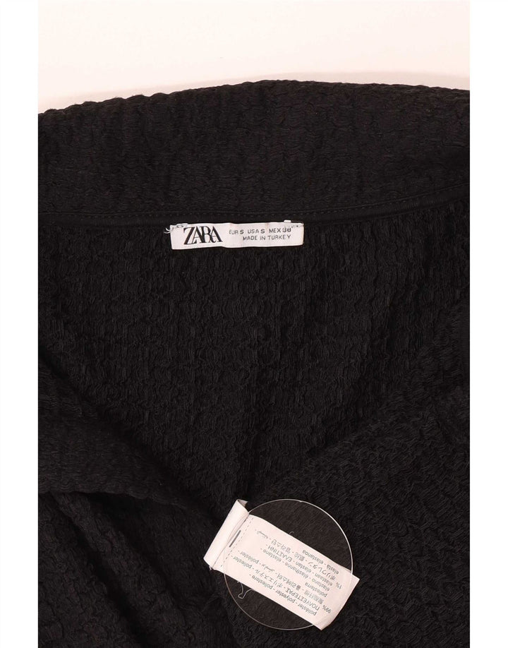 Zara Mens Long Sleeve Polo Shirt Small Black Polyester