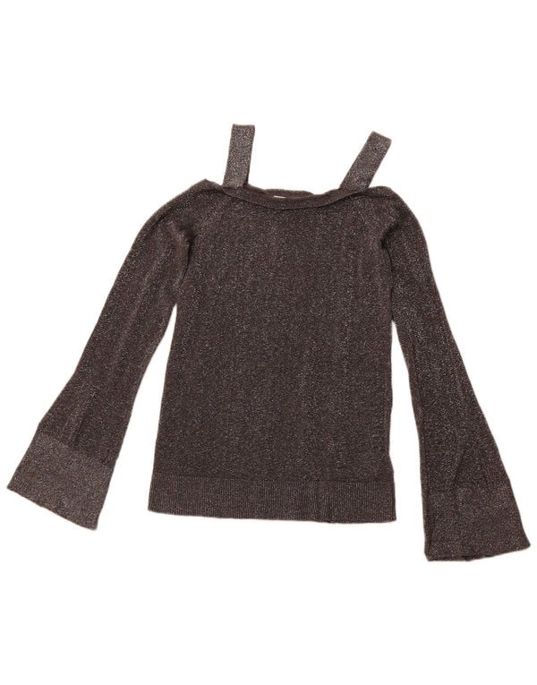 MICHAEL KORS Womens Off Shoulder Blouse Top UK 6 XS Grey Flecked Cotton