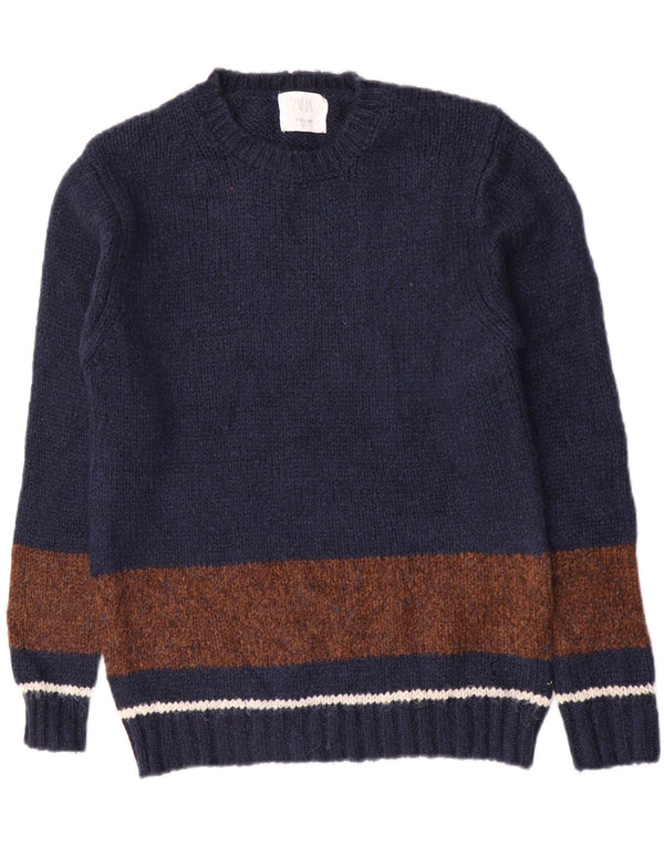 Zara Boys Crew Neck Jumper Sweater 13-14 Years Navy Blue Colourblock