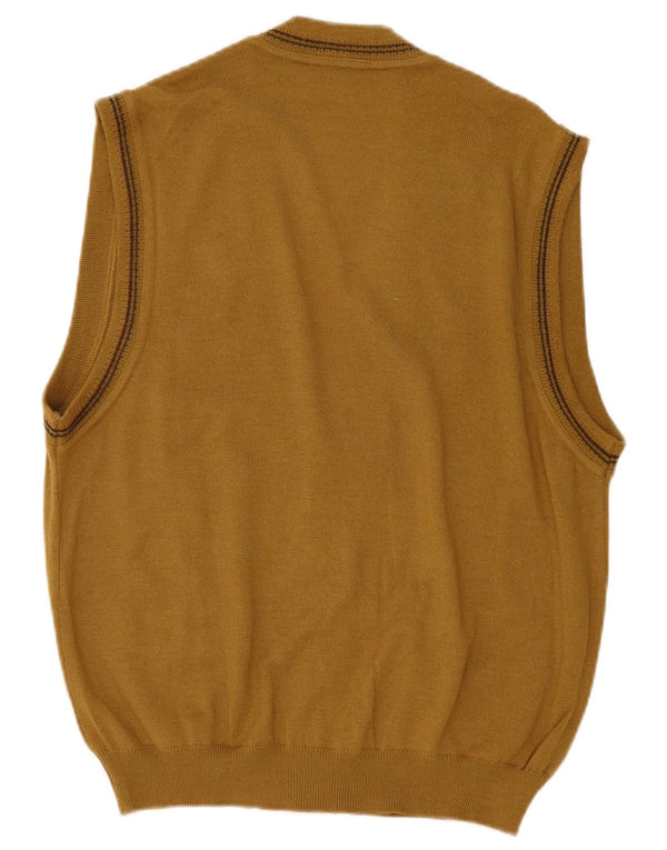 Vintage Mens Sleeveless Cardigan Sweater Medium Khaki Wool