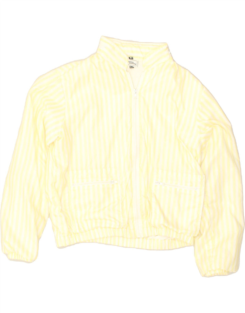 MARINA YACHTING Womens Hooded Bomber Jacket UK 16 Large Yellow Striped | Vintage Marina Yachting | Thrift | Second-Hand Marina Yachting | Used Clothing | Messina Hembry 