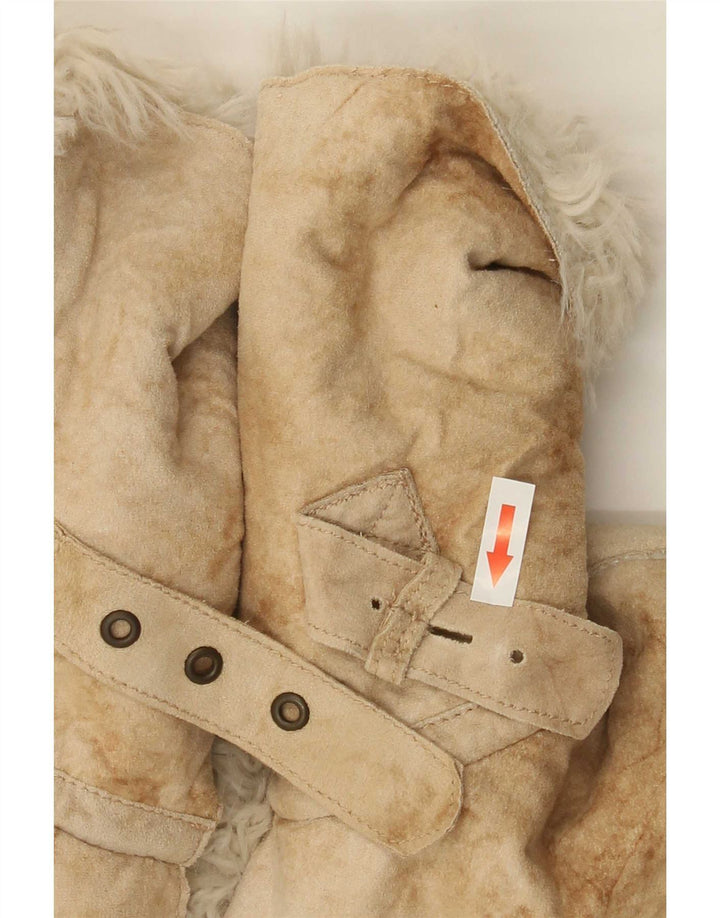Armani Jeans Womens Crop Sherpa Jacket IT 44 Medium Beige Tie Dye Acrylic