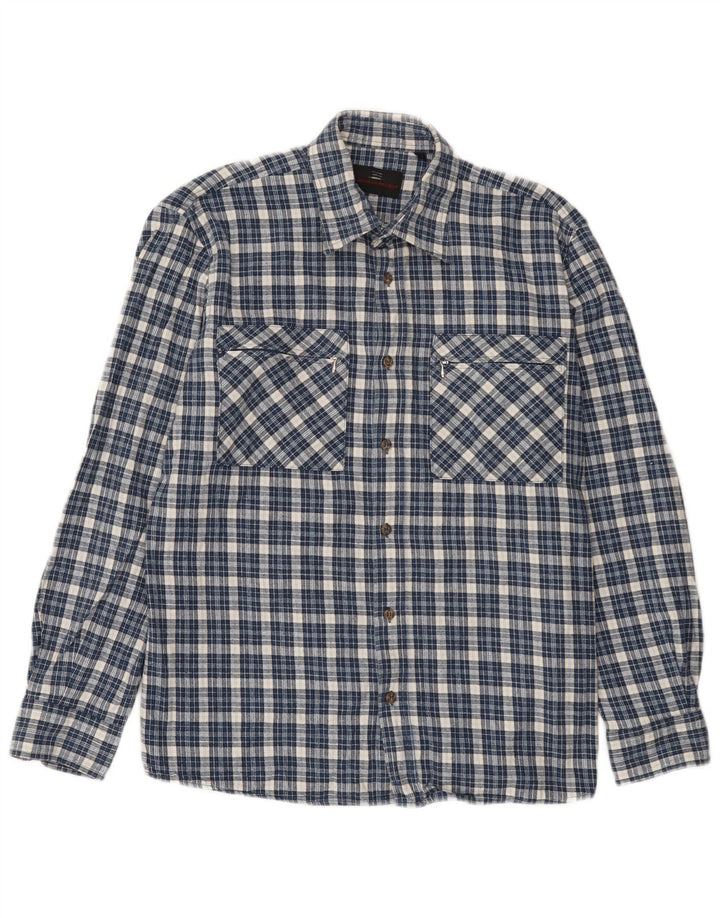 European Project Mens Overshirt Flannel Shirt Medium Blue Check Cotton