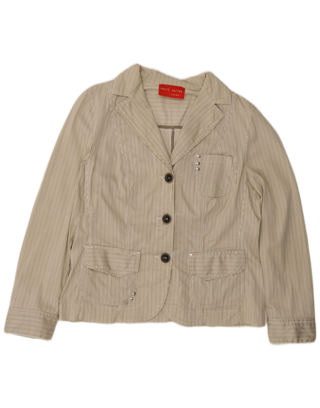 PERTE BY KRIZIA Womens 3 Button Blazer Jacket UK 21 2XL Beige Pinstripe