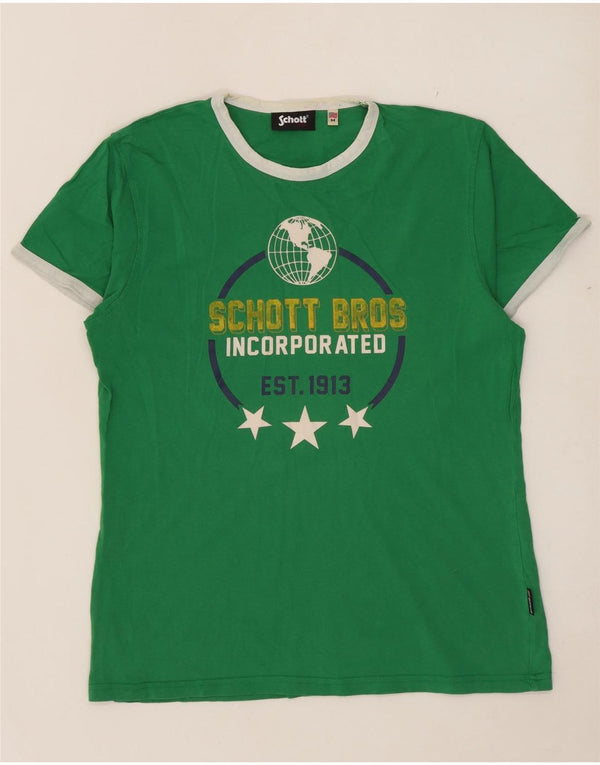 Schott Mens Graphic T-Shirt Top Medium Green Cotton