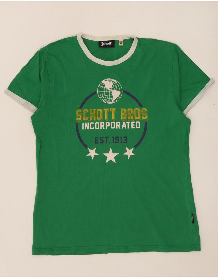Schott Mens Graphic T-Shirt Top Medium Green Cotton