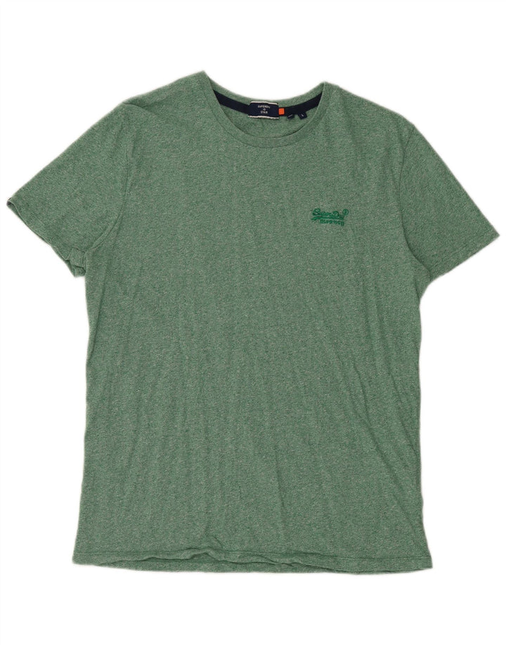 Superdry Mens T-Shirt Top Large Green Flecked Cotton