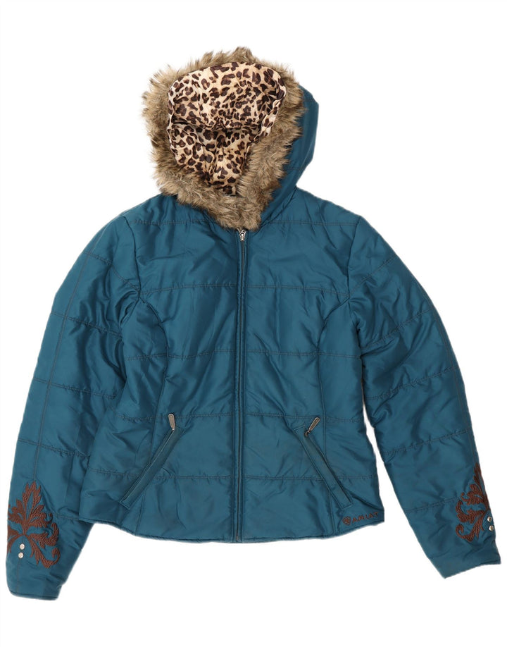 Ariat Womens Hooded Padded Jacket UK 14 Medium Blue Polyester