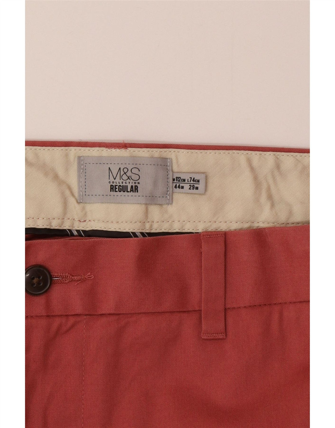 Marks & Spencer Mens Regular Chino Trousers W44  L29 Pink Cotton