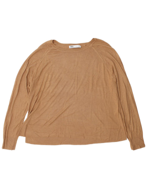 Zara Womens Boat Neck Jumper Sweater UK 18 XL Brown Viscose
