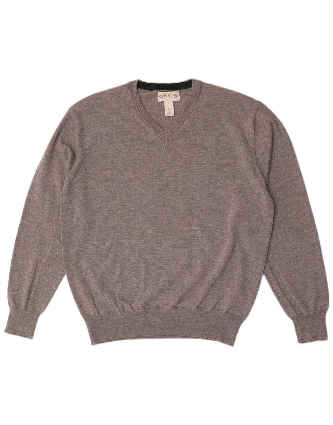 ORVIS Mens V-Neck Jumper Sweater XL Grey Wool