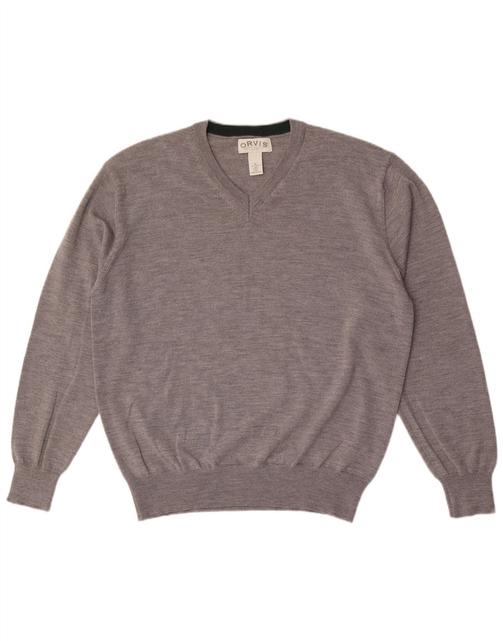 ORVIS Mens V-Neck Jumper Sweater XL Grey Wool
