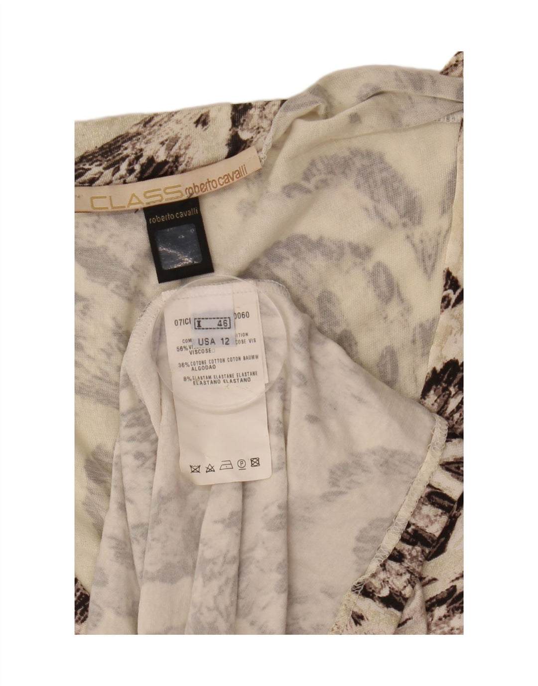 Roberto Cavalli Womens Abstract Pattern A-Line Dress IT 46 Large Off White