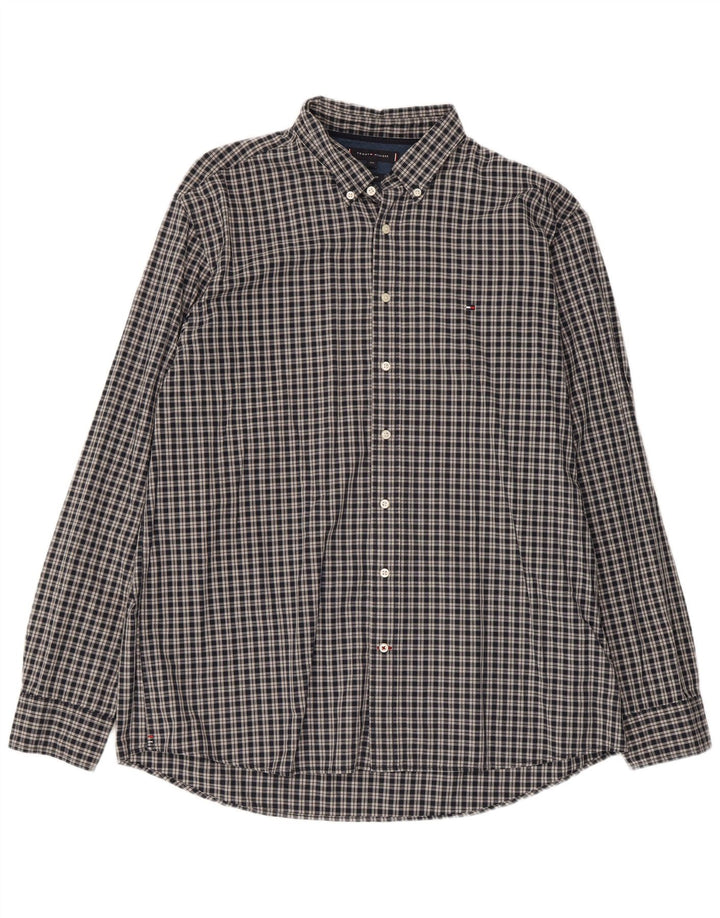 Tommy Hilfiger Mens Regular Fit Shirt 2XL Grey Check Cotton