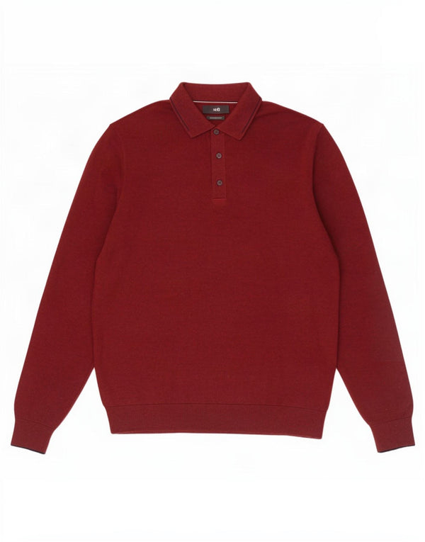 Marks & Spencer Mens Polo Neck Jumper Sweater Medium Burgundy Cotton