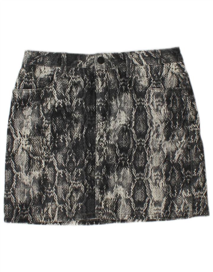 ZARA Womens Mini Skirt Medium W30  Grey Animal Print Cotton