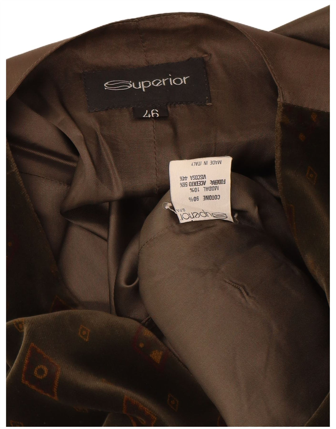 Superior Womens Waistcoat IT 46 Large Brown Geometric Cotton