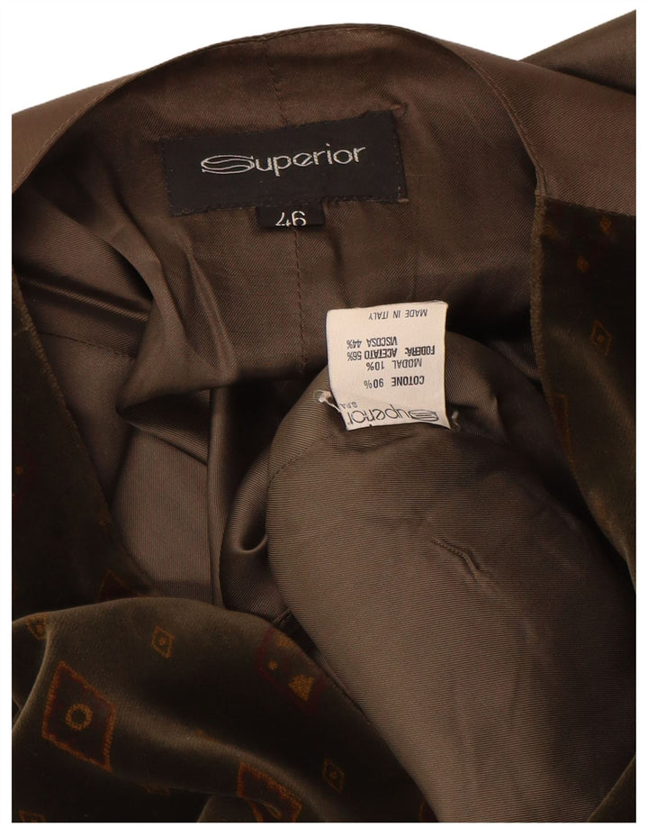 Superior Womens Waistcoat IT 46 Large Brown Geometric Cotton