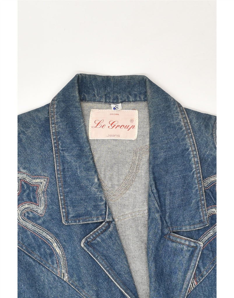 LE GROUP Womens Denim 2 Button Blazer Jacket UK 10 Small Blue Cotton | Vintage Le Group | Thrift | Second-Hand Le Group | Used Clothing | Messina Hembry 