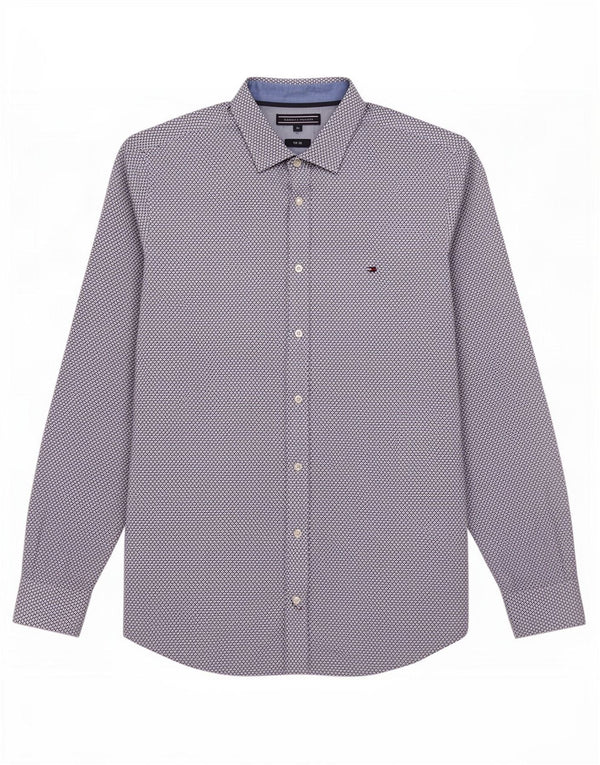 Tommy Hilfiger Mens Slim Fit Shirt Medium Blue Geometric Cotton