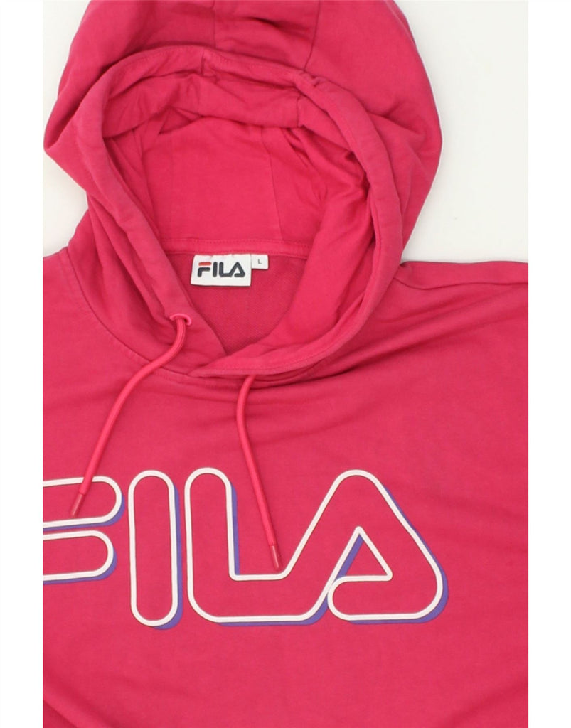 FILA Womens Graphic Hoodie Jumper UK 16 Large Pink Cotton | Vintage Fila | Thrift | Second-Hand Fila | Used Clothing | Messina Hembry 