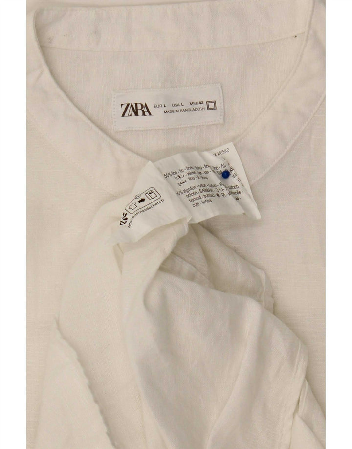Zara Mens Pullover Shirt Large White Linen