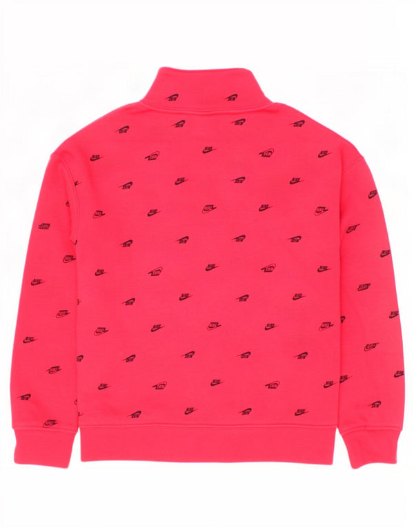 Nike Girls Graphic 1/4 Zip Sweatshirt Jumper 6-7 Years Large Red Cotton