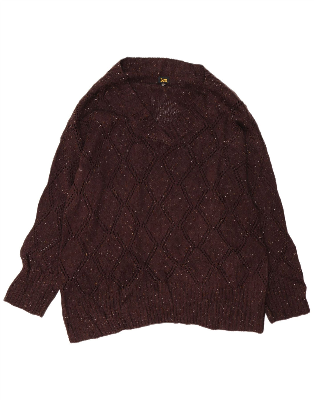 LEE Womens Oversized V-Neck Jumper Sweater UK 20 2XL Brown Flecked Wool