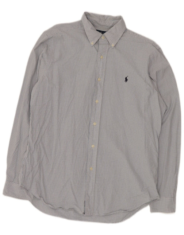 RALPH LAUREN Mens Shirt Size 15 1/2 Medium Blue Gingham Cotton