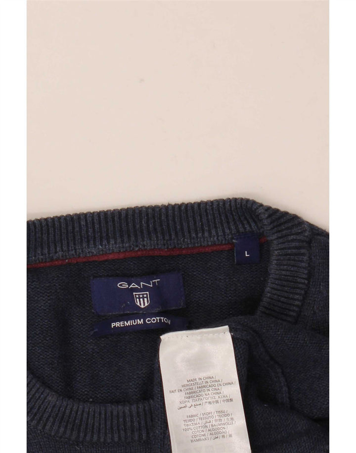 Gant Mens Crew Neck Jumper Sweater Large Navy Blue Cotton