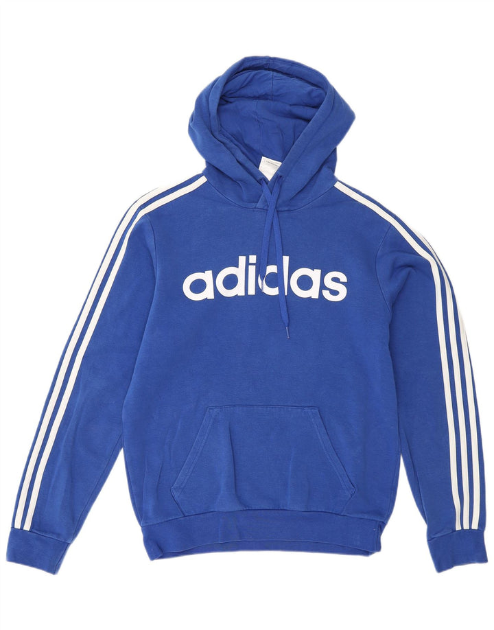 ADIDAS Mens Graphic Hoodie Jumper Small Blue Cotton