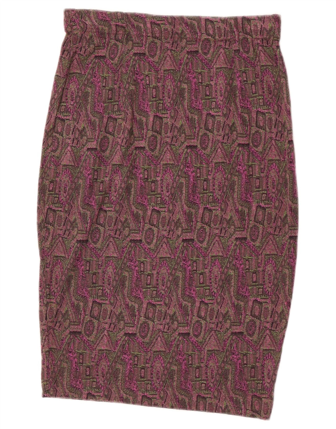 Vintage Womens Pencil Skirt Large W32 Burgundy Geometric Polyester