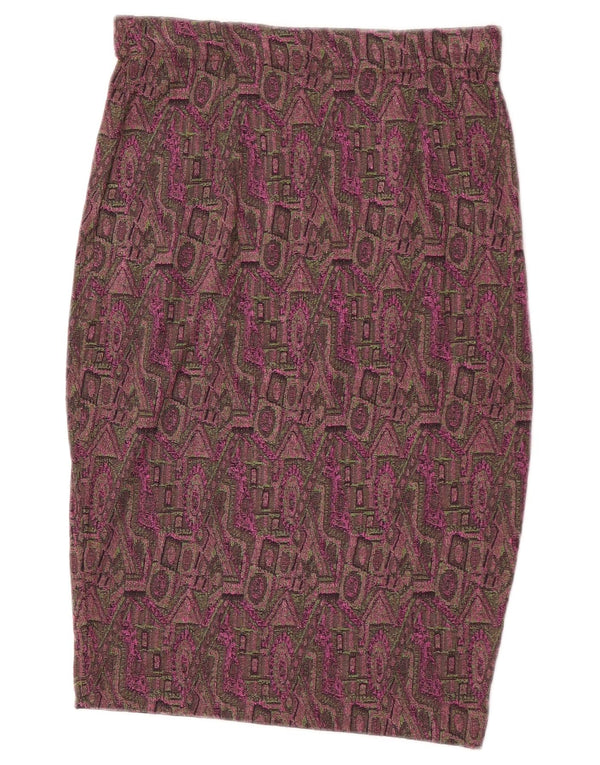 Vintage Womens Pencil Skirt Large W32 Burgundy Geometric Polyester