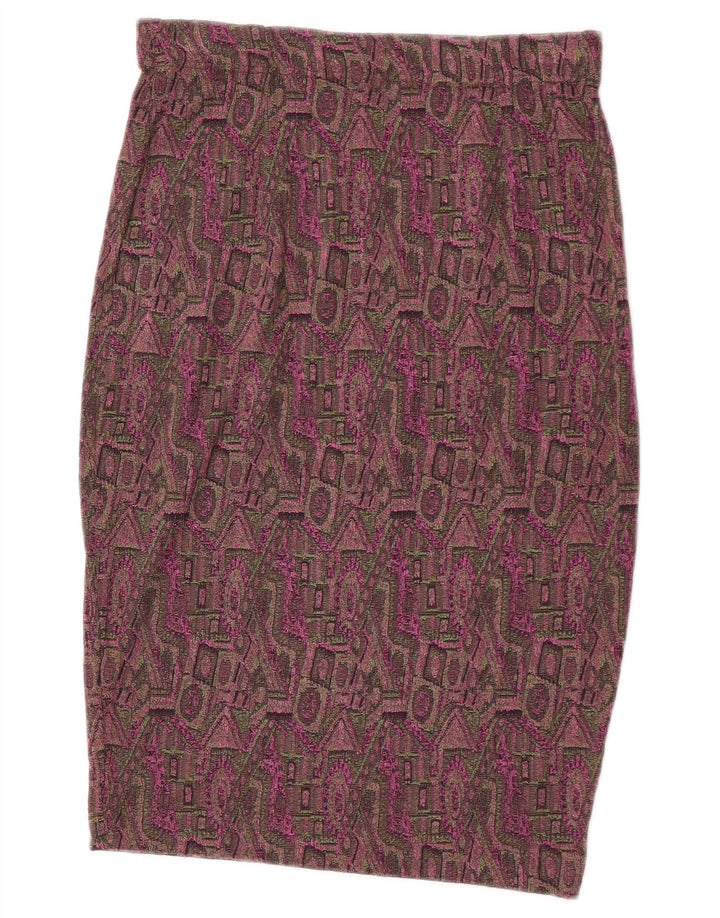 Vintage Womens Pencil Skirt Large W32 Burgundy Geometric Polyester