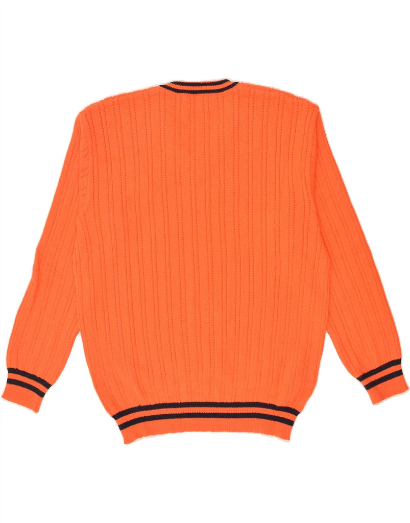 VINTAGE Mens V-Neck Jumper Sweater Large Orange Cotton | Vintage Vintage | Thrift | Second-Hand Vintage | Used Clothing | Messina Hembry 