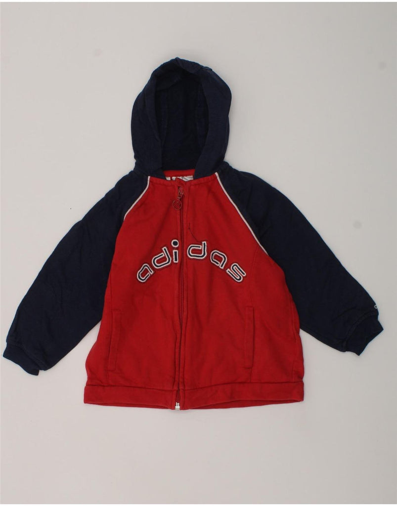 ADIDAS Baby Boys Graphic Zip Hoodie Sweater 12-18 Months Red Colourblock | Vintage Adidas | Thrift | Second-Hand Adidas | Used Clothing | Messina Hembry 