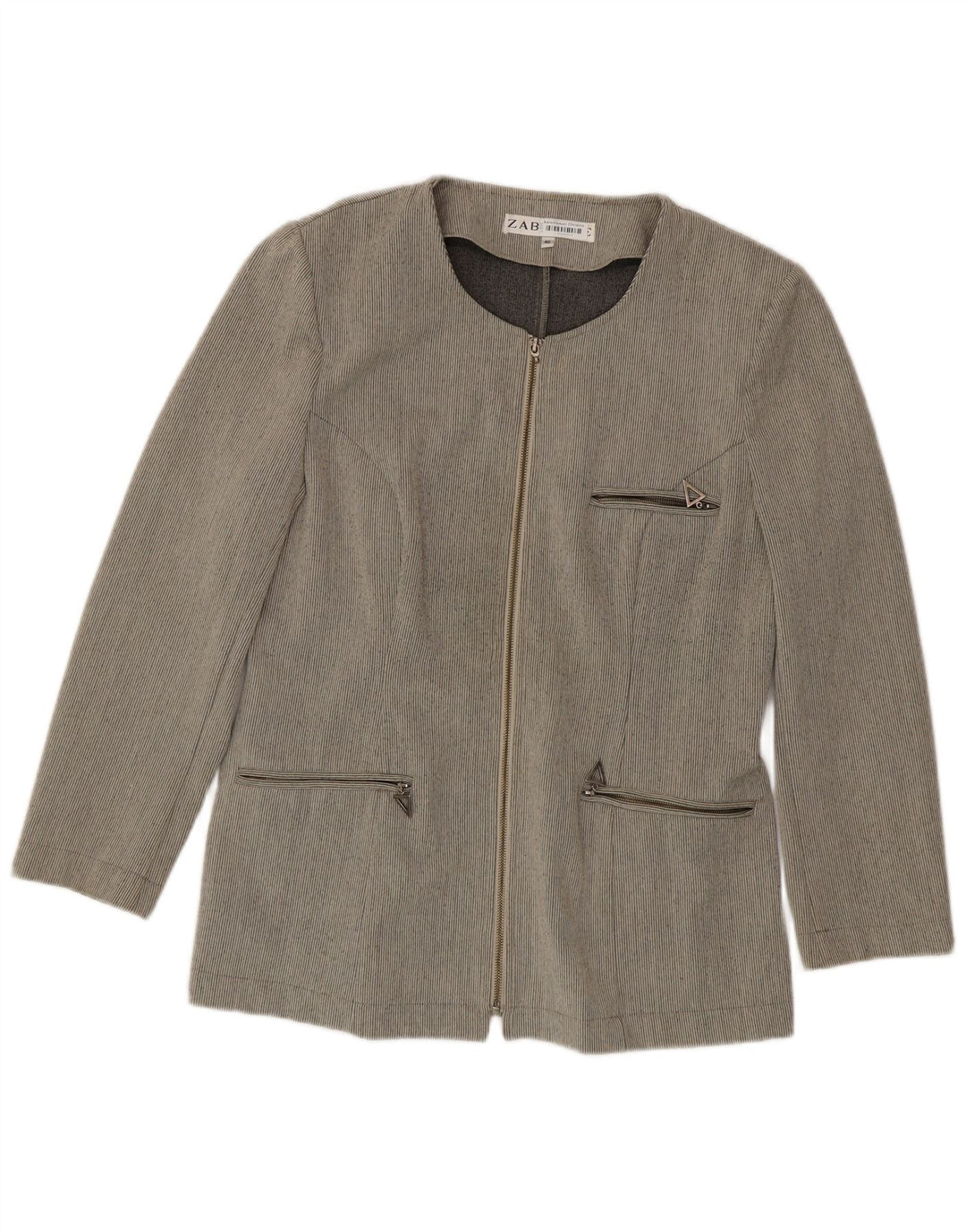 Zabaione Womens Full Zip Blazer Jacket IT 42 Medium Grey Pinstripe