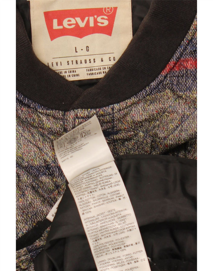 Levi's Mens Quilted Jacket UK 40 Large Grey Striped Cotton