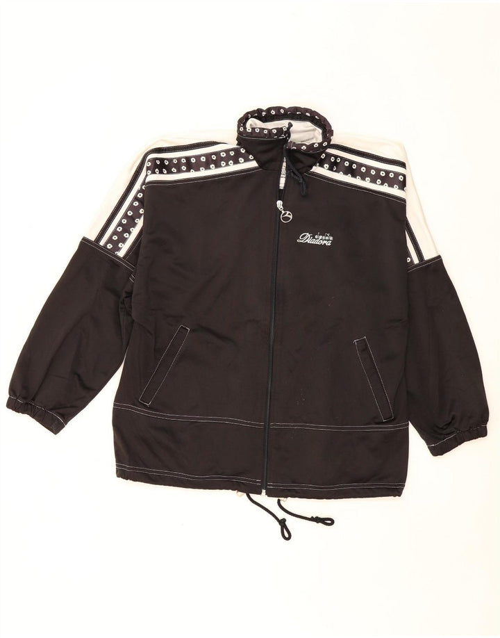 DIADORA Womens Graphic Tracksuit Top Jacket UK 10 Small Black Colourblock