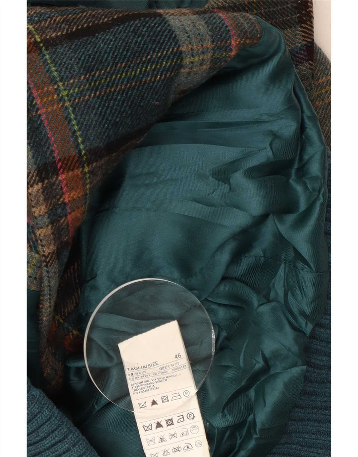 Benetton Womens Military Bomber Jacket IT 46 Large Green Check Wool